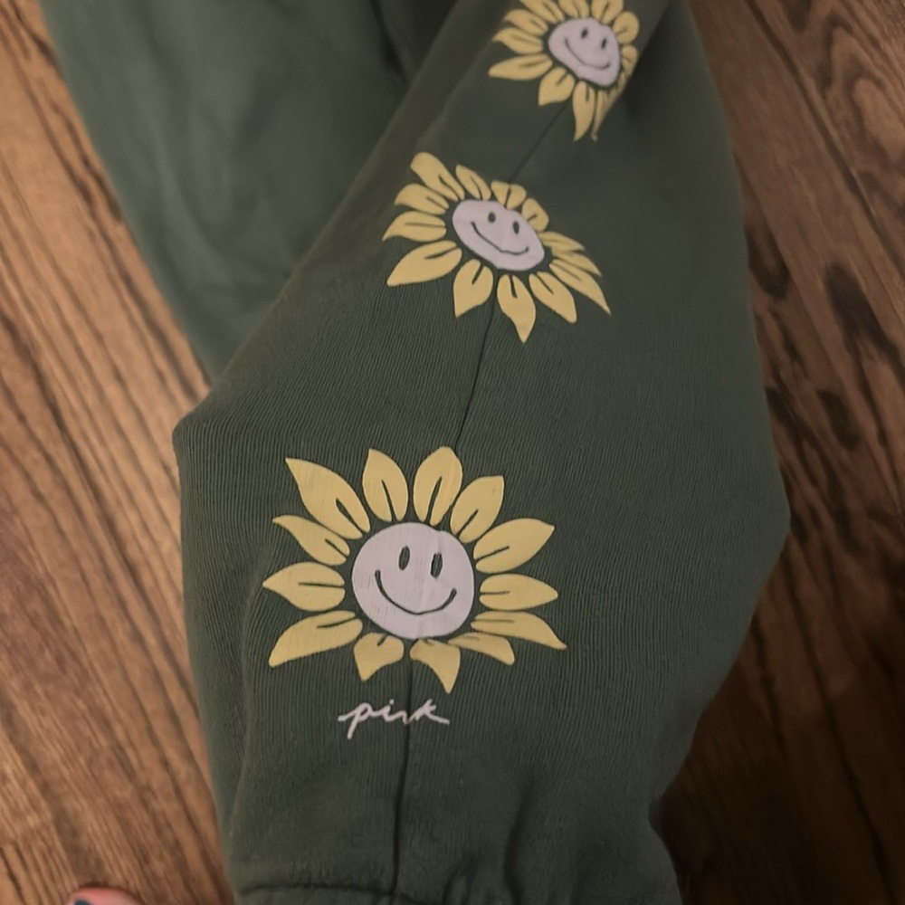 *2 for $15* PINK Victoria's Secret Green Joggers with Sunflower Design - Picture 2 of 4